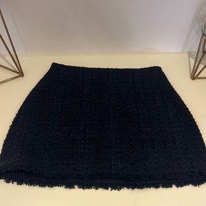 Size 8  Express Blue/Navy Tweed A-Line Skirt with Frayed Hem side zipper